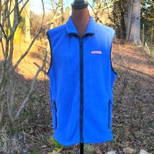 Vineyard Vines Royal Blue Harbor Fleece Full Front Zip Vest w/ Poc…